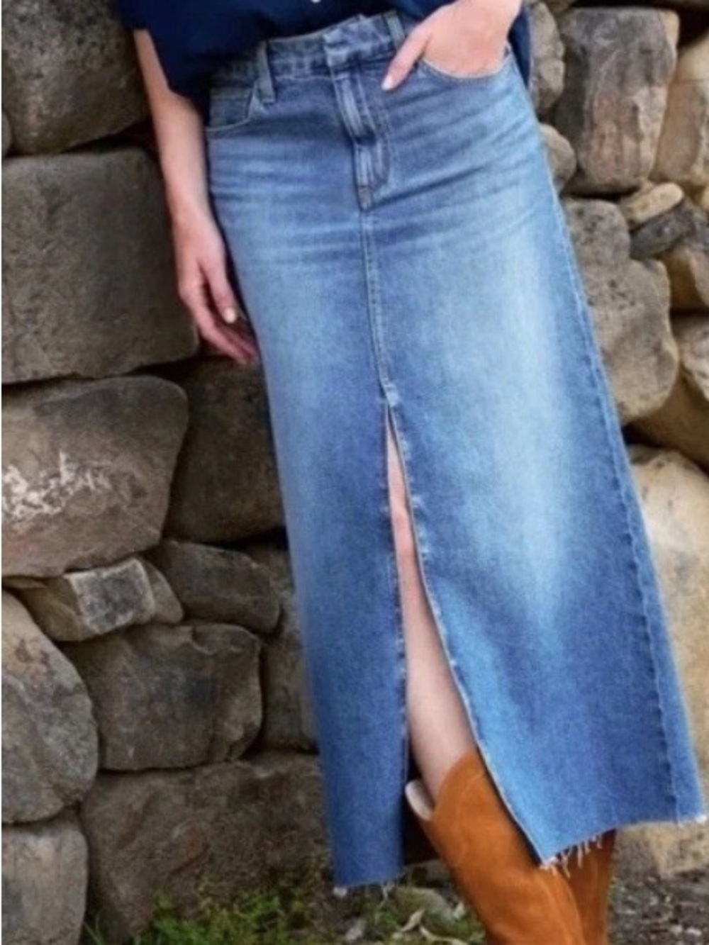 Frank & Eileen Donnybrook Medium wash Blue Denim Maxi Skirt with Front Slit 30